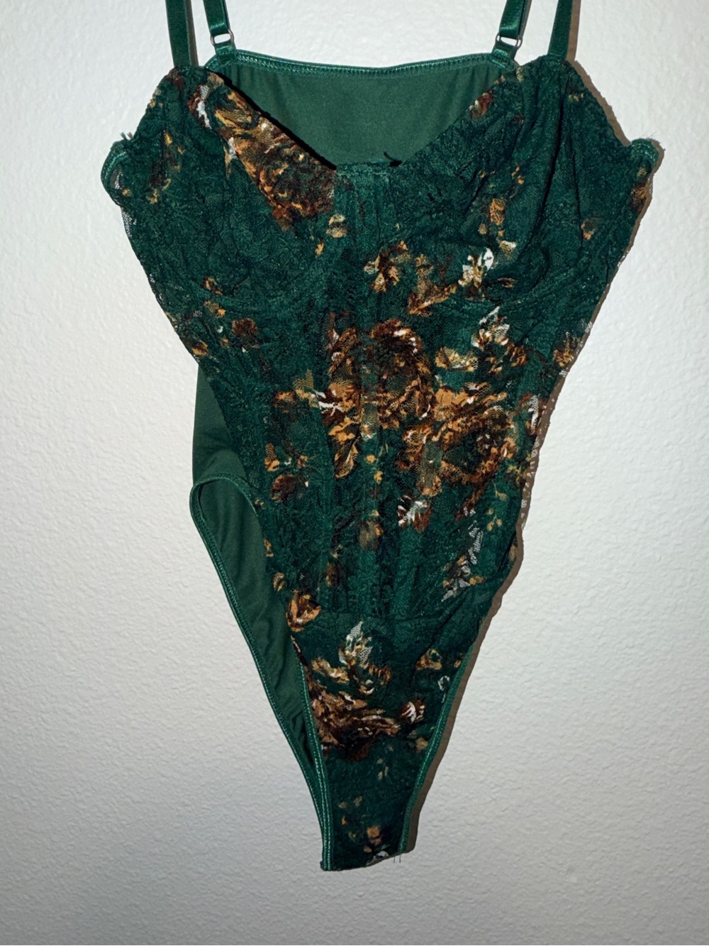 Green Floral Lace Corset Bodysuit Bustier Teddy Top